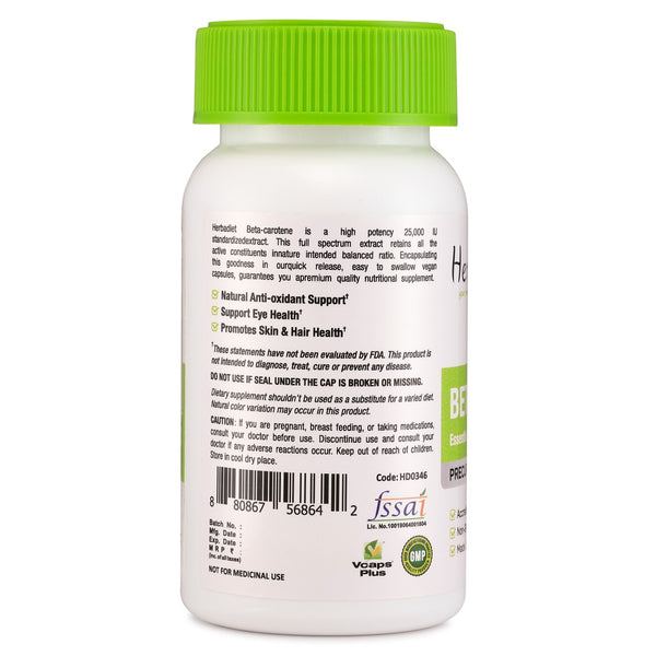 ECO-VITS Beta Carotene 40,000IU Capsules - Skin Health & Antioxidant Support