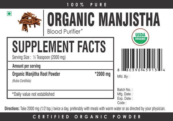 Organic Manjistha Root Capsules Rubia Cordifolia Detox Ayurvedic Blood Purifier | UK
