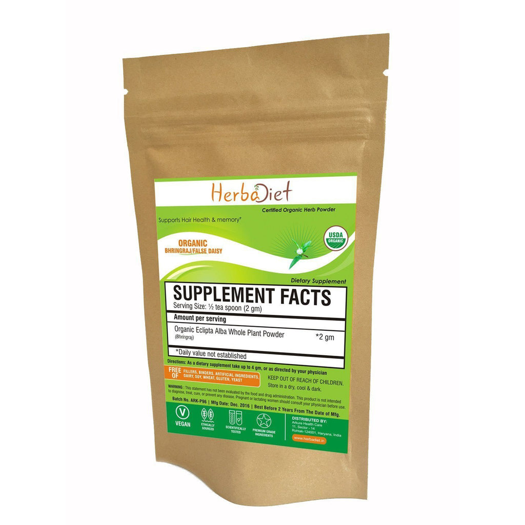 Organic Herb Powders - Herbadiet USDA Organic 100% PURE Bhringraj Powder False Daisy Hair Supplement