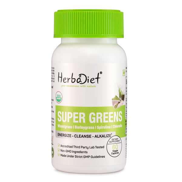 Organic Super Greens with Spirulina, Chlorella, Wheatgrass Barley Grass Capsules