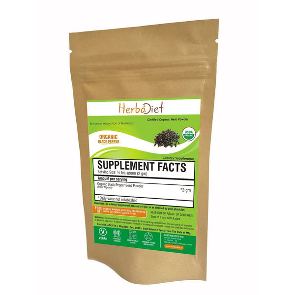 Organic Herb Powders - Herbadiet USDA Organic Black Pepper Seed Powder Piper Nigrum Supplement
