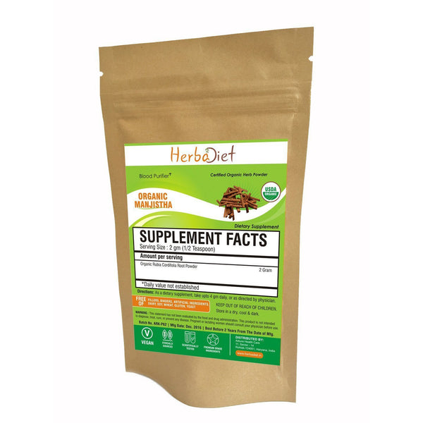 Organic Herb Powders - Herbadiet USDA Organic Manjistha Madder Root Powder Rubia Cordifolia Supplement