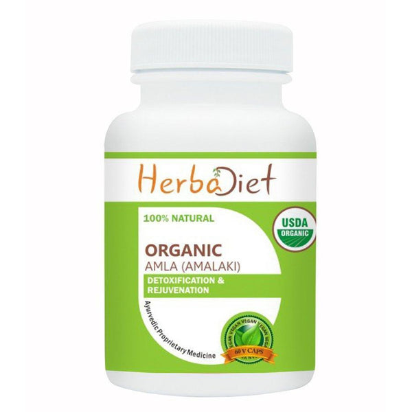 Organic Single Herb Capsules - Herbadiet USDA Organic Amla Fruit Indian Gooseberry 500mg Veg Capsules