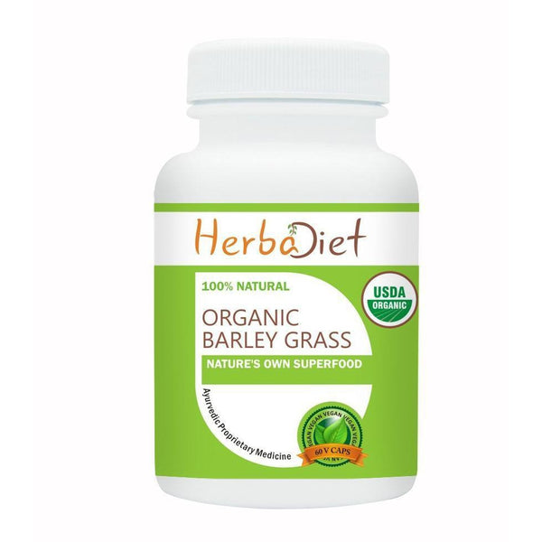 Organic Single Herb Capsules - Herbadiet USDA Organic Barley Grass 400mg Hordeum Vulgare Veg Capsules Green Superfood
