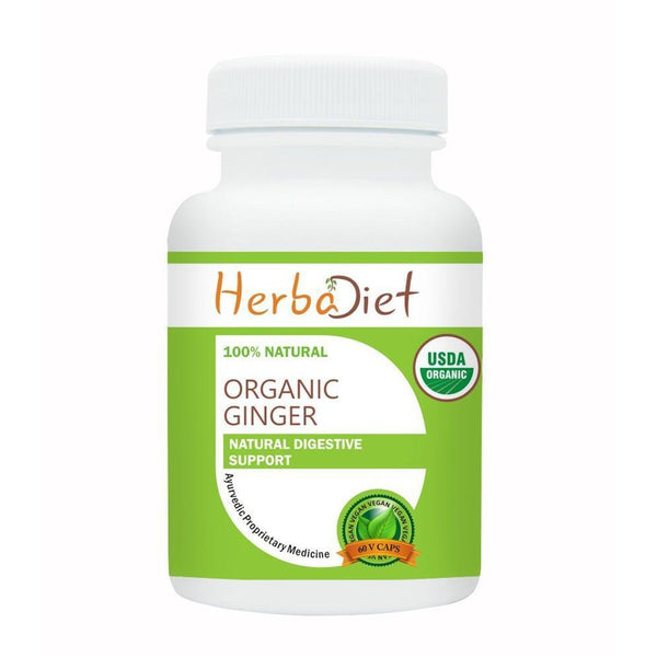 Organic Single Herb Capsules - Herbadiet USDA Organic Ginger Root 400mg Veg Capsules Zingiber Officinale Digestive Support Supplement