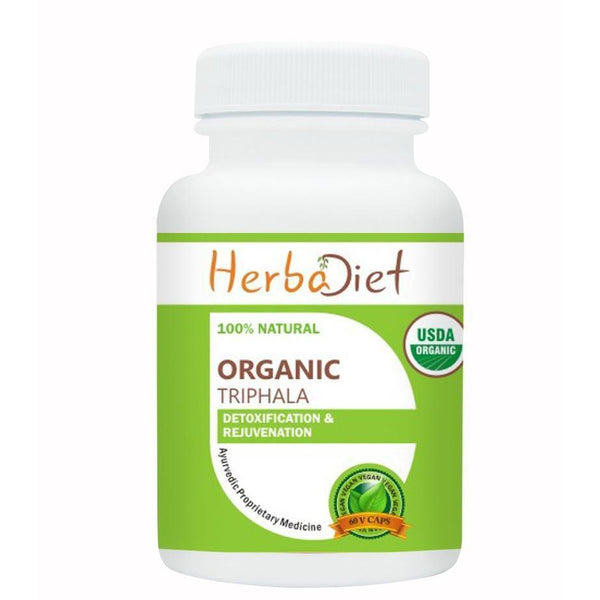 Organic Single Herb Capsules - Herbadiet USDA Organic Triphala Fruit 400mg Veg Capsules Digestive Support Detox Supplement