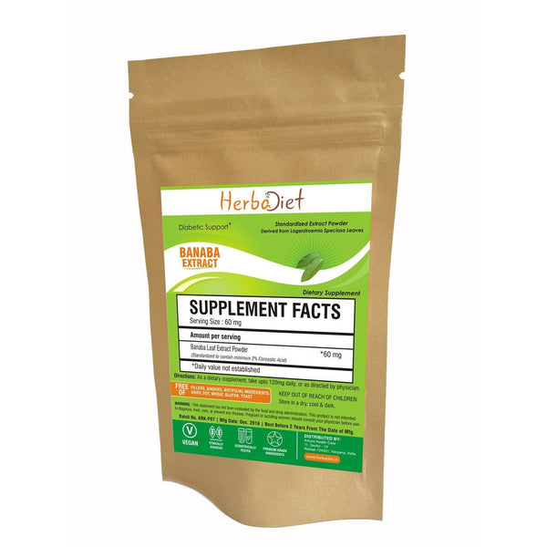 Standardized Extracts - Herbadiet Banaba 2% Corosolic Acid Powder Extract Supplement