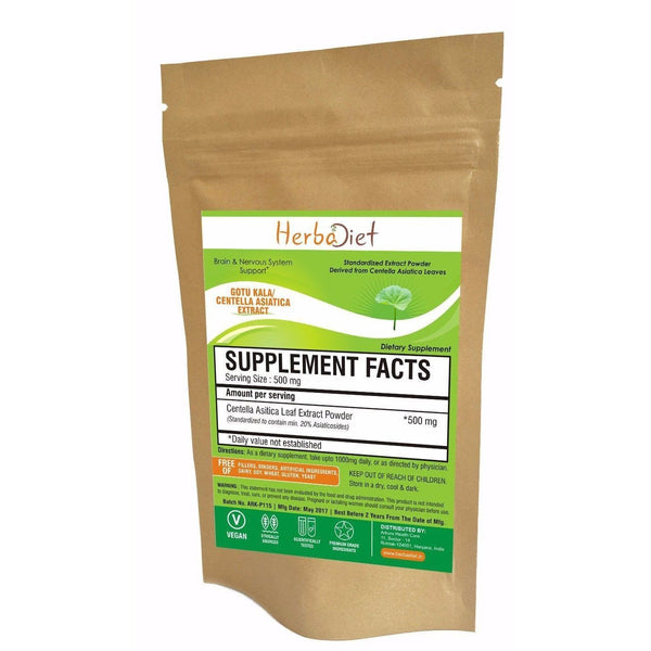 Standardized Extracts - Herbadiet Centella Asiatica 20% Asiaticosides Gotu Kola Powder Extract Supplement Anxiety & Calm Mind