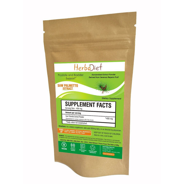 Standardized Extracts - Herbadiet Saw Palmetto 45% Fatty Acids Powder Extract Prostate Health Hair Loss Supplement