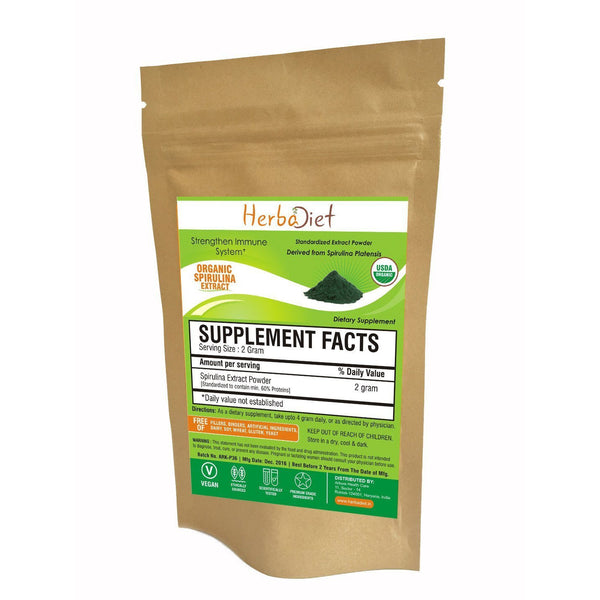 Standardized Extracts - Herbadiet USDA Organic SPIRULINA Powder Green Algae Chlorophyll Supplement