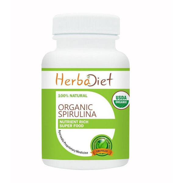 Standardized Single Herb Extract Capsules - Herbadiet Organic Spirulina 500mg Tablets Superfood Supplement